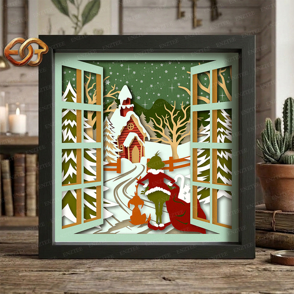 Cozy Winter Window View Shadow Box SVG for Cricut | 3D Layered SVG Paper Cut Light Template 8