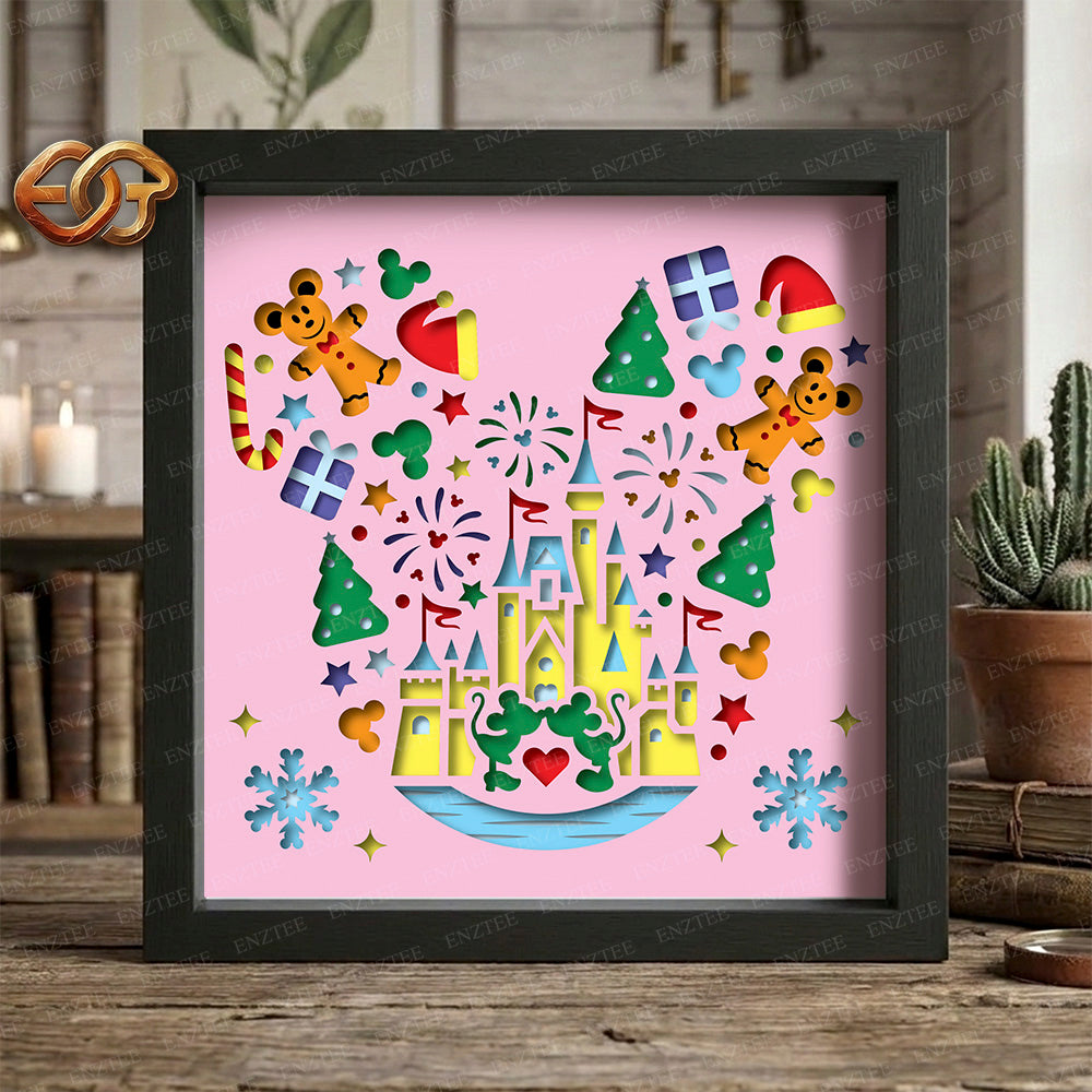 Christmas Disneyland Shadow Box SVG for Cricut | 3D Layered SVG Paper Cut Light Box Template 1