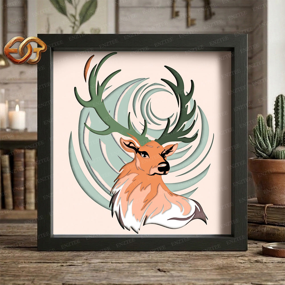 Deer Wall Art Shadow Box SVG for Cricut | 3D Layered SVG Paper Cut Light Template