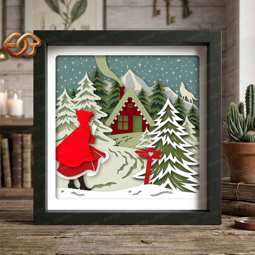 Christmas Little Red Riding Hood Shadow Box SVG for Cricut | 3D Layered SVG Paper Cut Light Template