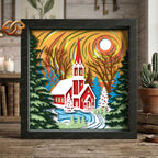 Christmas Church Shadow Box SVG for Cricut | 3D Layered SVG Paper Cut Light Box Template 1