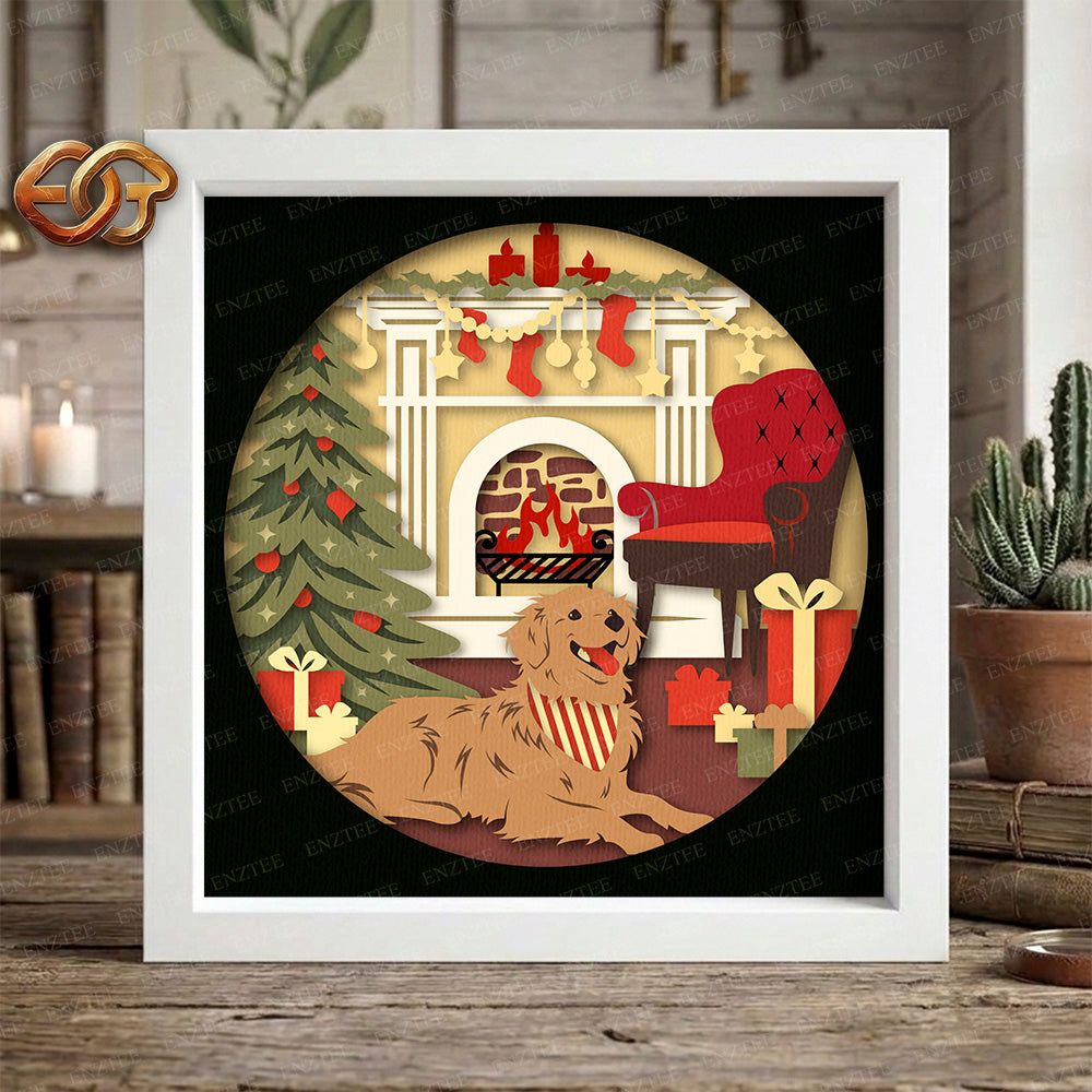 Christmas Dog Shadow Box SVG for Cricut | 3D Layered SVG Paper Cut Light Box Template