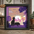 Cat on the balcony Shadow Box SVG for Cricut | 3D Layered SVG Paper Cut Light Template