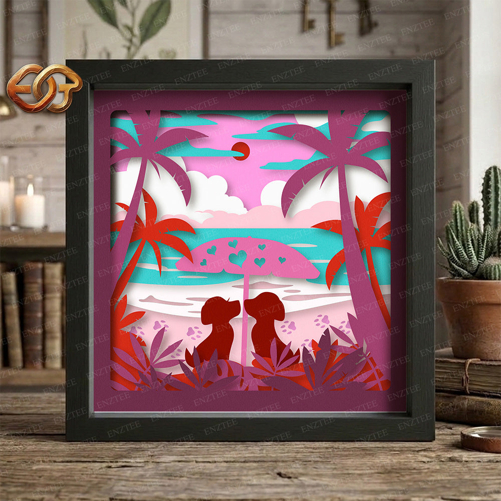 Dog Couple Shadow Box SVG for Cricut | 3D Layered SVG Paper Cut Light Template