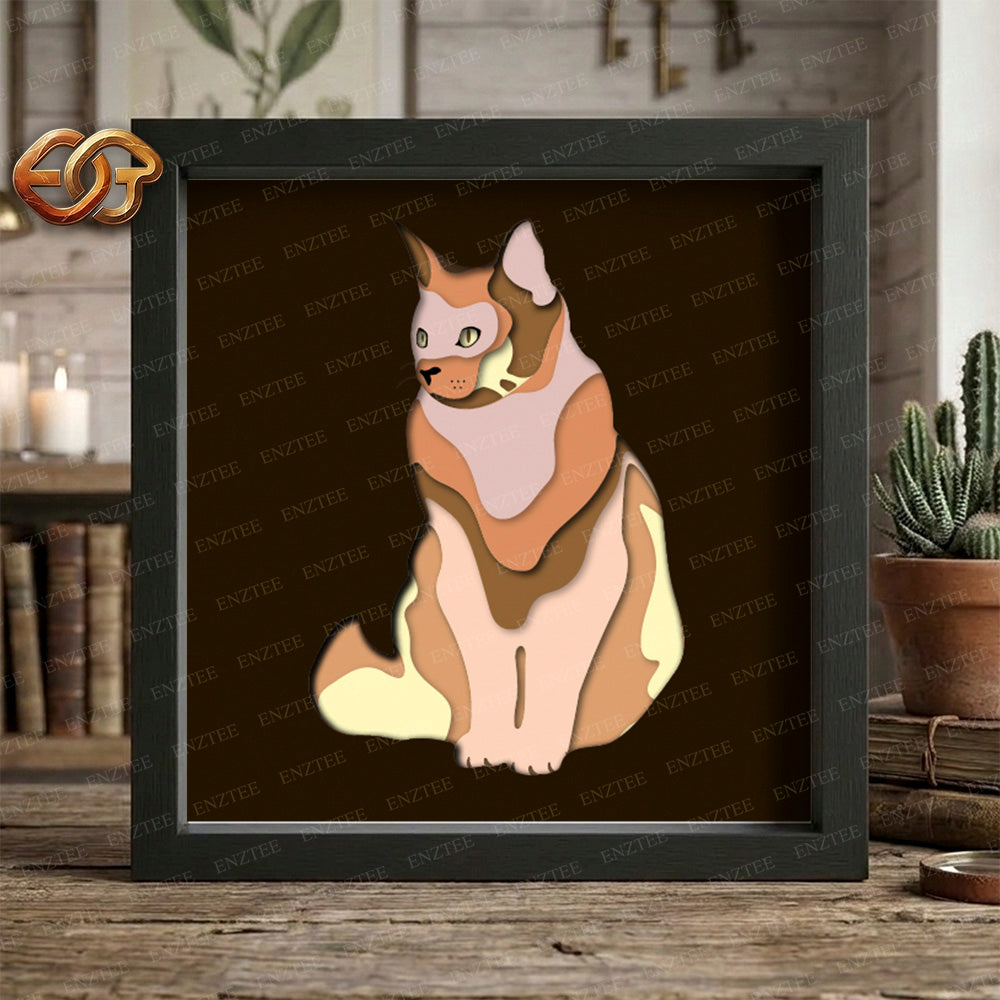 Cat Shadow Box SVG for Cricut | 3D Layered SVG Paper Cut Light Template