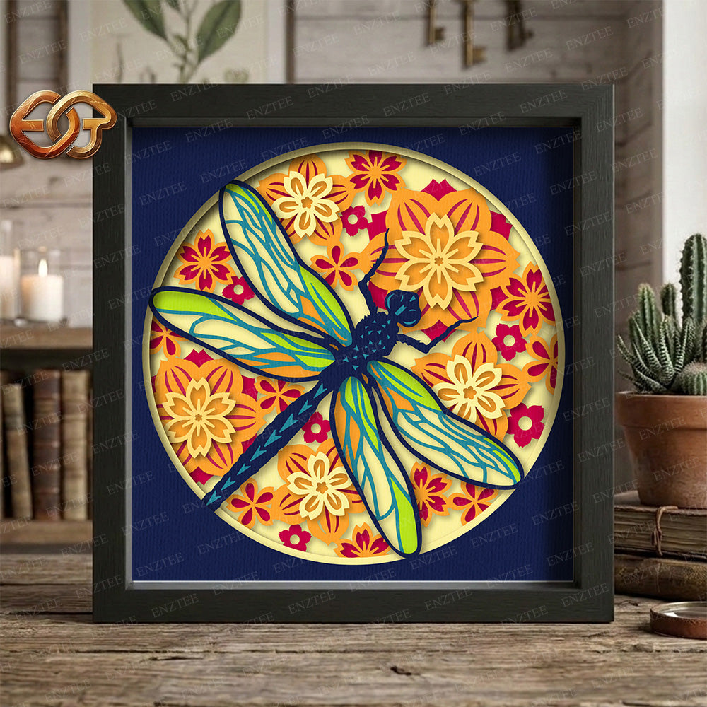 Dragonfly Shadow Box SVG for Cricut | 3D Layered SVG Paper Cut Light Template