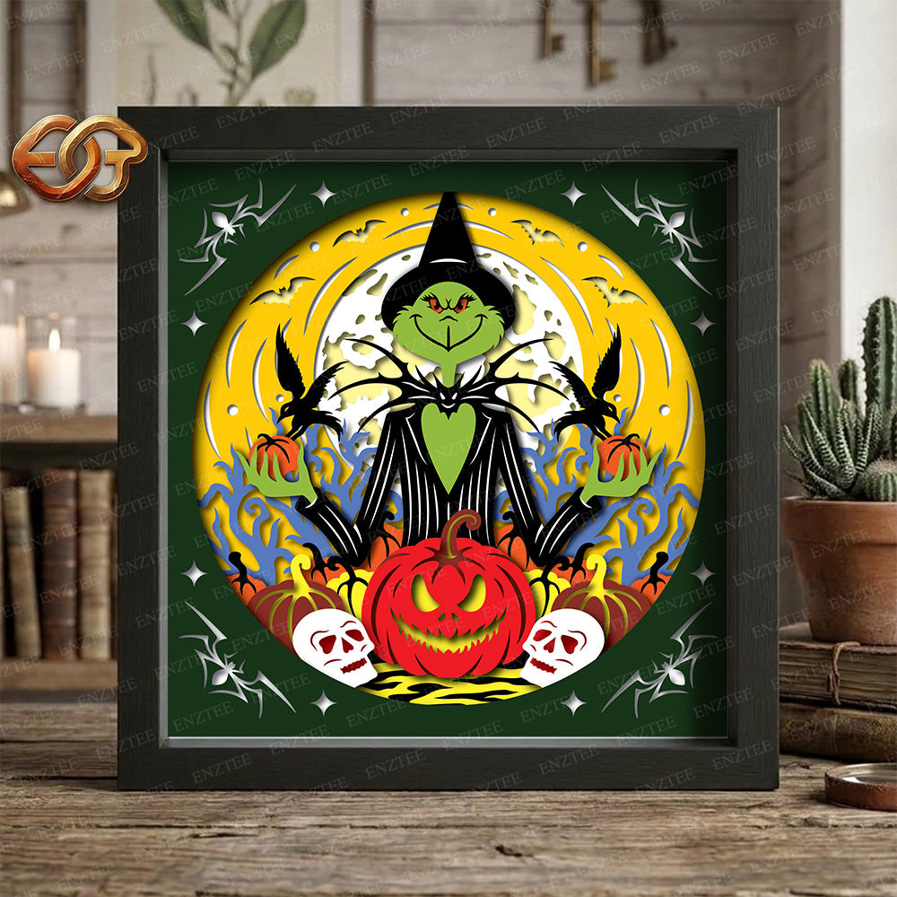 Green Witch Shadow Box SVG for Cricut | 3D Layered SVG Paper Cut Light Template 3