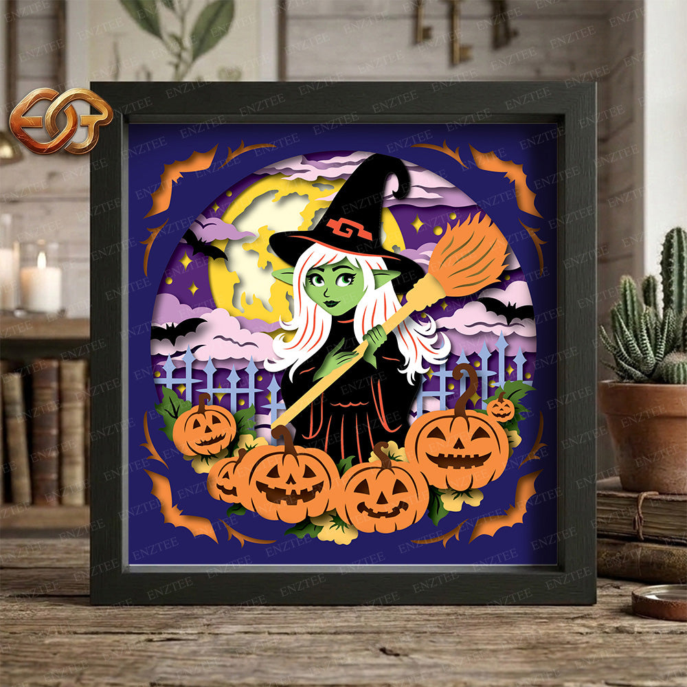 Halloween Witch Shadow Box SVG for Cricut | 3D Layered SVG Paper Cut Light Template