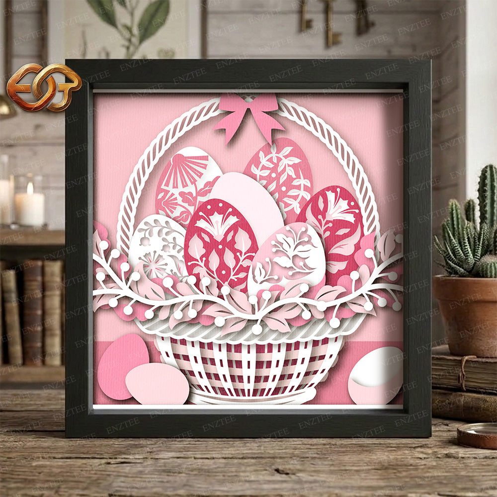 Easter egg basket Shadow Box SVG for Cricut | 3D Layered SVG Paper Cut Light Template