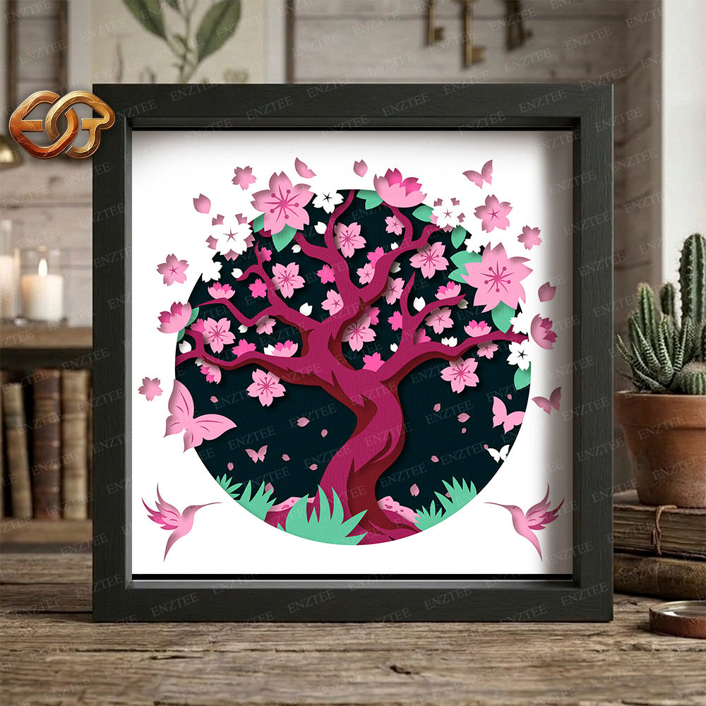 Cherry Blossom Shadow Box SVG for Cricut | 3D Layered SVG Paper Cut Light Template