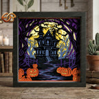 Haunted House Shadow Box SVG for Cricut | 3D Layered SVG Paper Cut Light Template 1