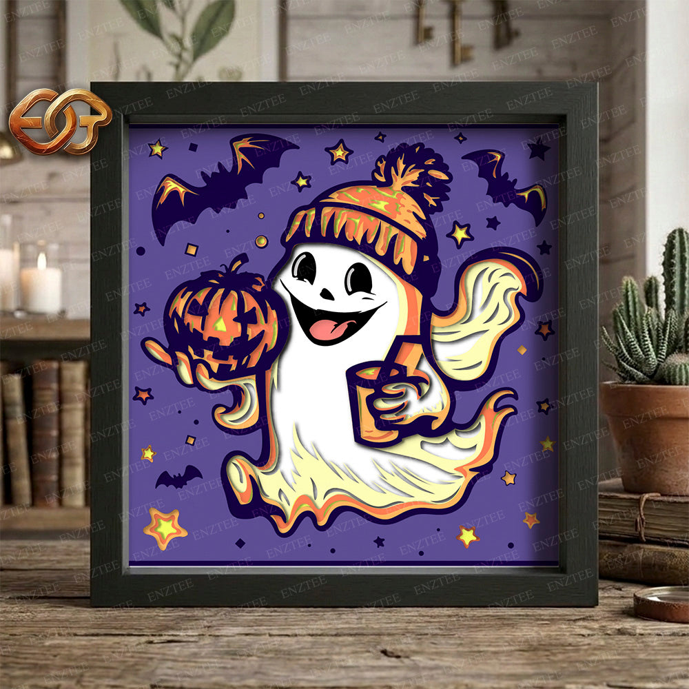 Boo Halloween Shadow Box SVG for Cricut | 3D Layered SVG Paper Cut Light Template 1