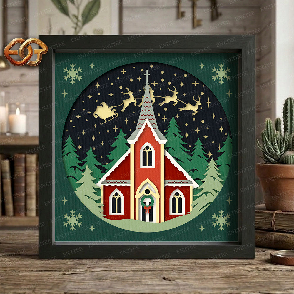 Christmas Church Shadow Box SVG for Cricut | 3D Layered SVG Paper Cut Light Box Template 2