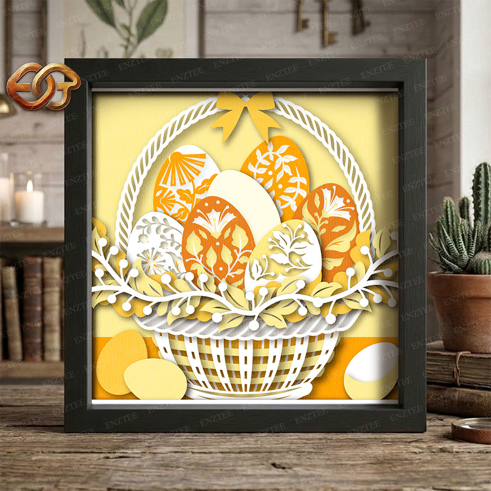 Easter egg basket Shadow Box SVG for Cricut | 3D Layered SVG Paper Cut Light Template