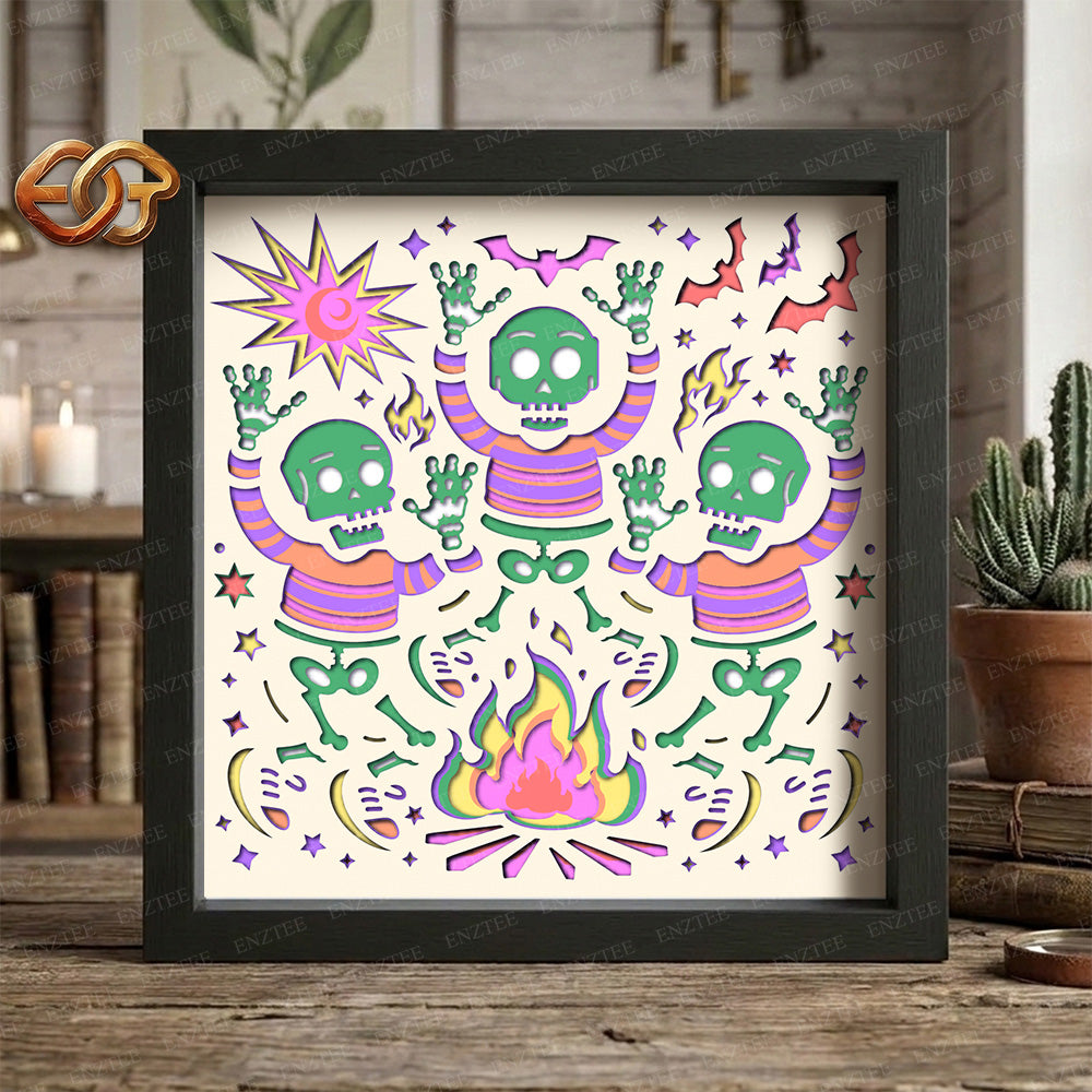 Dancing Skeletons Shadow Box SVG for Cricut | 3D Layered SVG Paper Cut Light Template