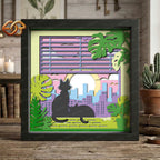 Cat on the balcony Shadow Box SVG for Cricut | 3D Layered SVG Paper Cut Light Template