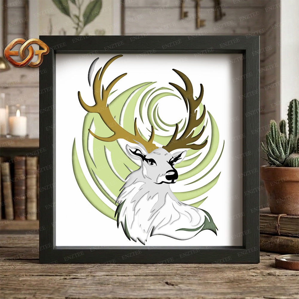 Deer Wall Art Shadow Box SVG for Cricut | 3D Layered SVG Paper Cut Light Template