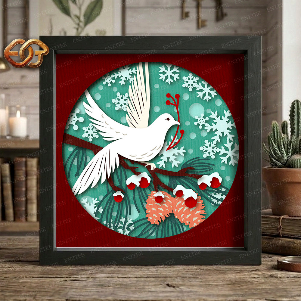 Christmas Dove Shadow Box SVG for Cricut | 3D Layered SVG Paper Cut Light Box Template