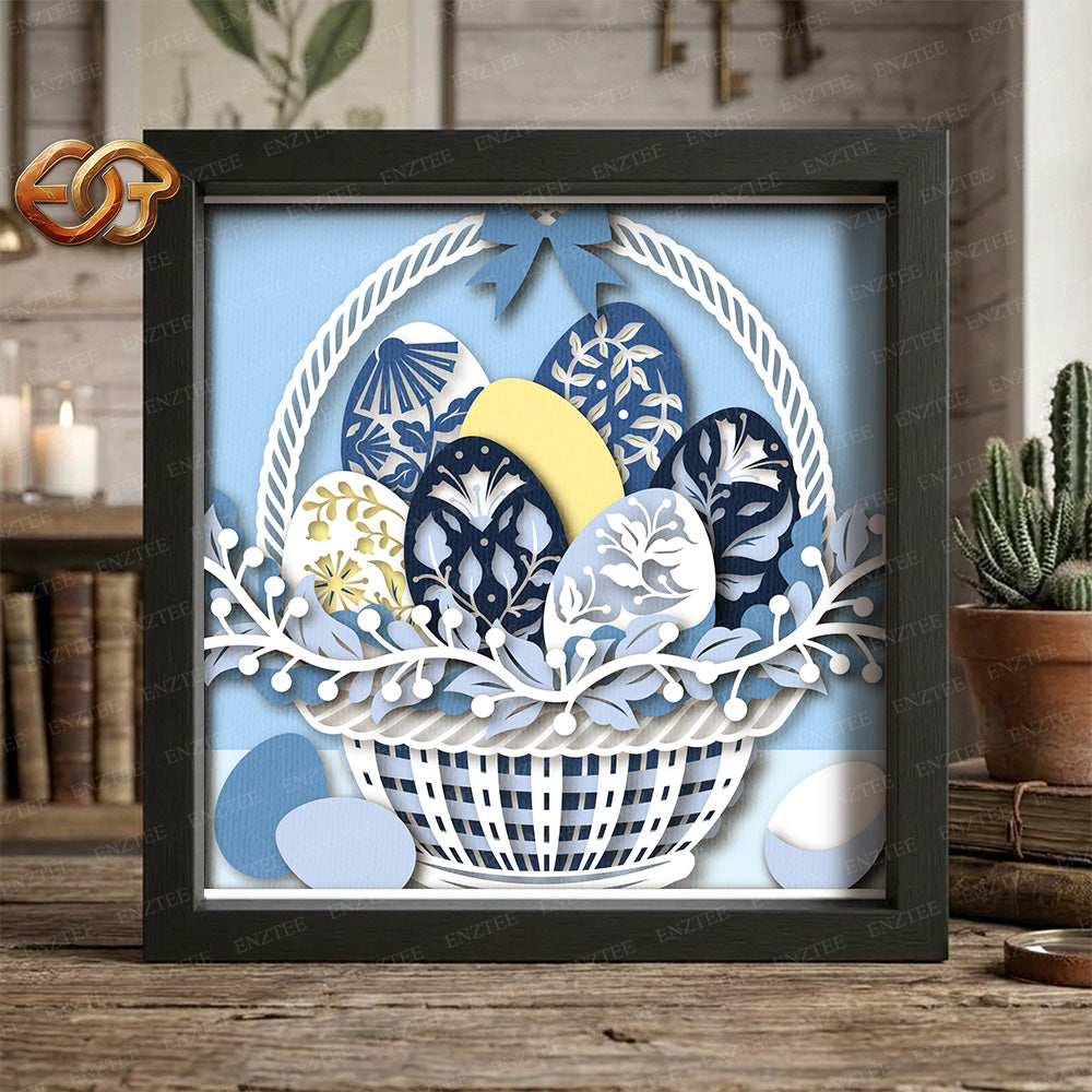 Easter egg basket Shadow Box SVG for Cricut | 3D Layered SVG Paper Cut Light Template