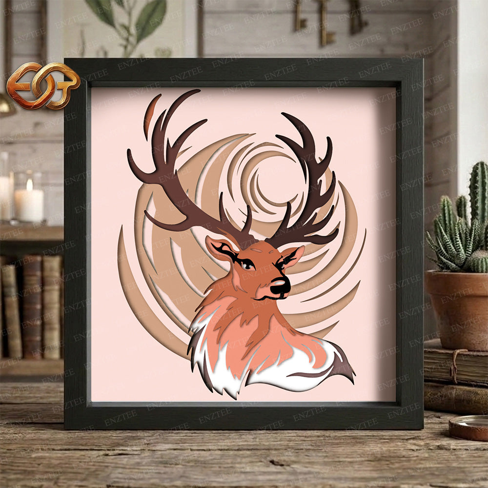 Deer Wall Art Shadow Box SVG for Cricut | 3D Layered SVG Paper Cut Light Template