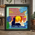 Cat on the balcony Shadow Box SVG for Cricut | 3D Layered SVG Paper Cut Light Template