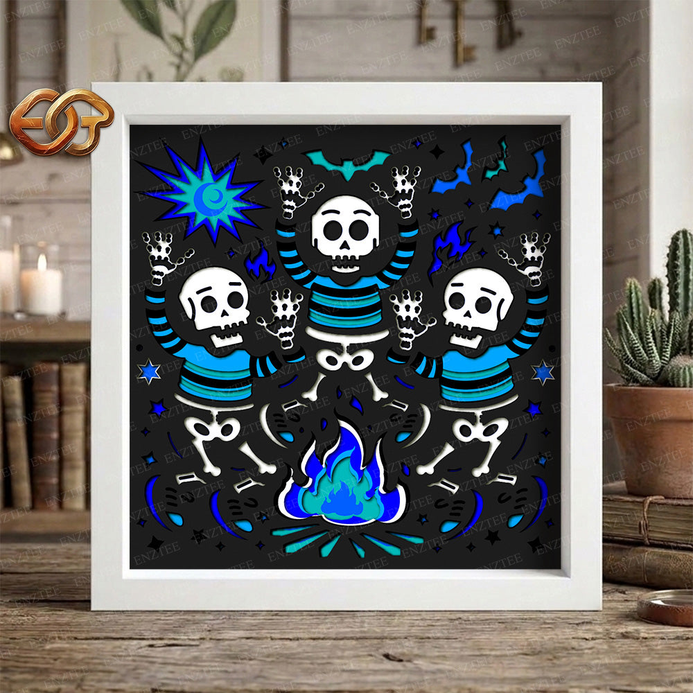 Dancing Skeletons Shadow Box SVG for Cricut | 3D Layered SVG Paper Cut Light Template