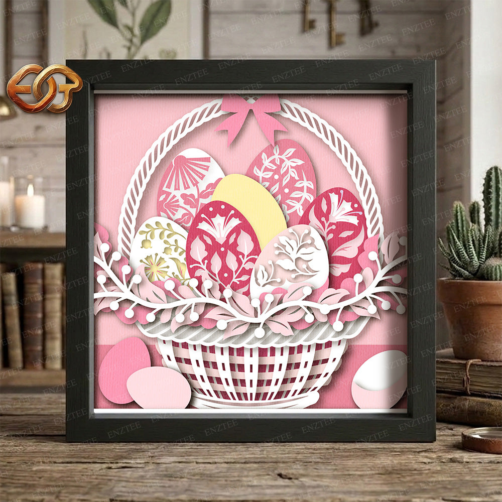 Easter egg basket Shadow Box SVG for Cricut | 3D Layered SVG Paper Cut Light Template