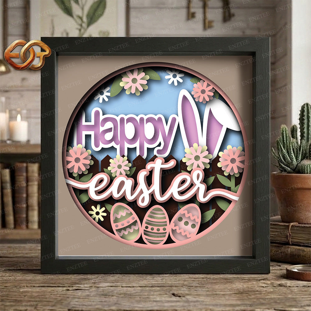 Happy Easter Shadow Box SVG for Cricut | 3D Layered SVG Paper Cut Light Template