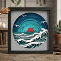 Ocean Waves Shadow Box SVG for Cricut | 3D Layered SVG Paper Cut Light Box Template