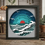 Ocean Waves Shadow Box SVG for Cricut | 3D Layered SVG Paper Cut Light Box Template