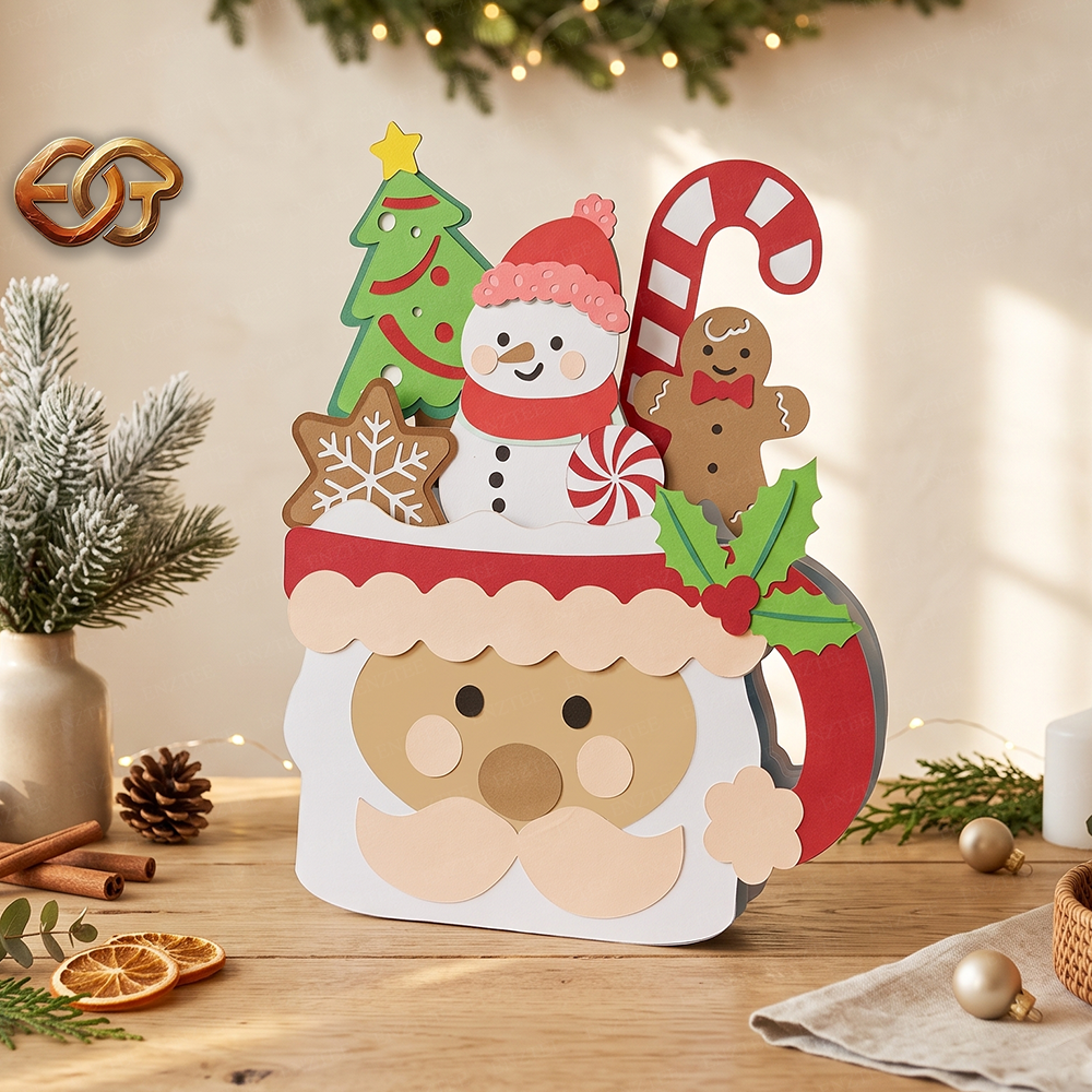 Santa Claus Pop-up Mug SVG - 3D Layered Chrismas Paper Craft Template for Cricut