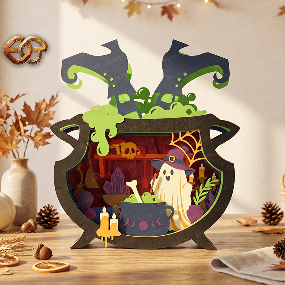 Halloween Boo Pop-up Claudron SVG - 3D Layered Halloween Paper Craft Template for Cricut 1