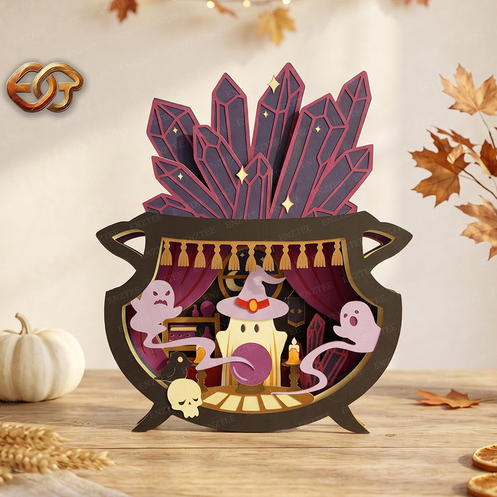 Halloween Boo Pop-up Claudron SVG - 3D Layered Halloween Paper Craft Template for Cricut 2