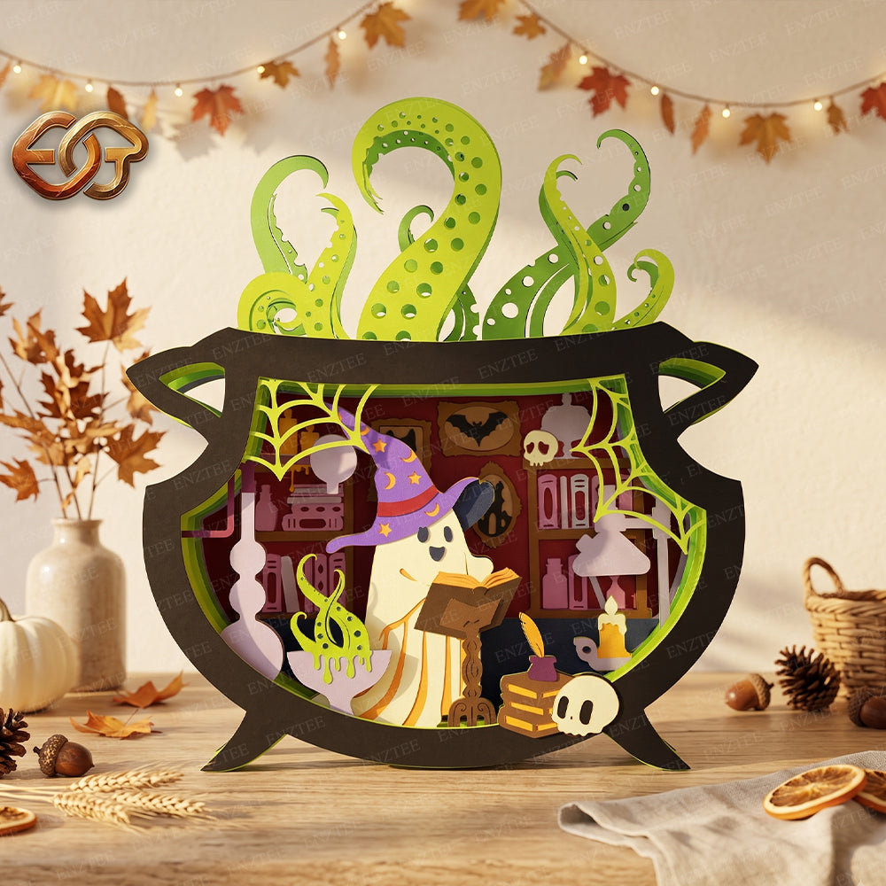 Halloween Boo Pop-up Claudron SVG - 3D Layered Halloween Paper Craft Template for Cricut 3