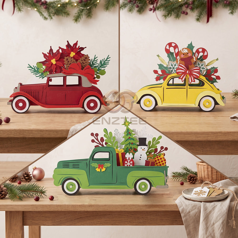 Combo 3 Christmas Pop-up Car SVG - 3D Layered Christmas Paper Craft Template for Cricut