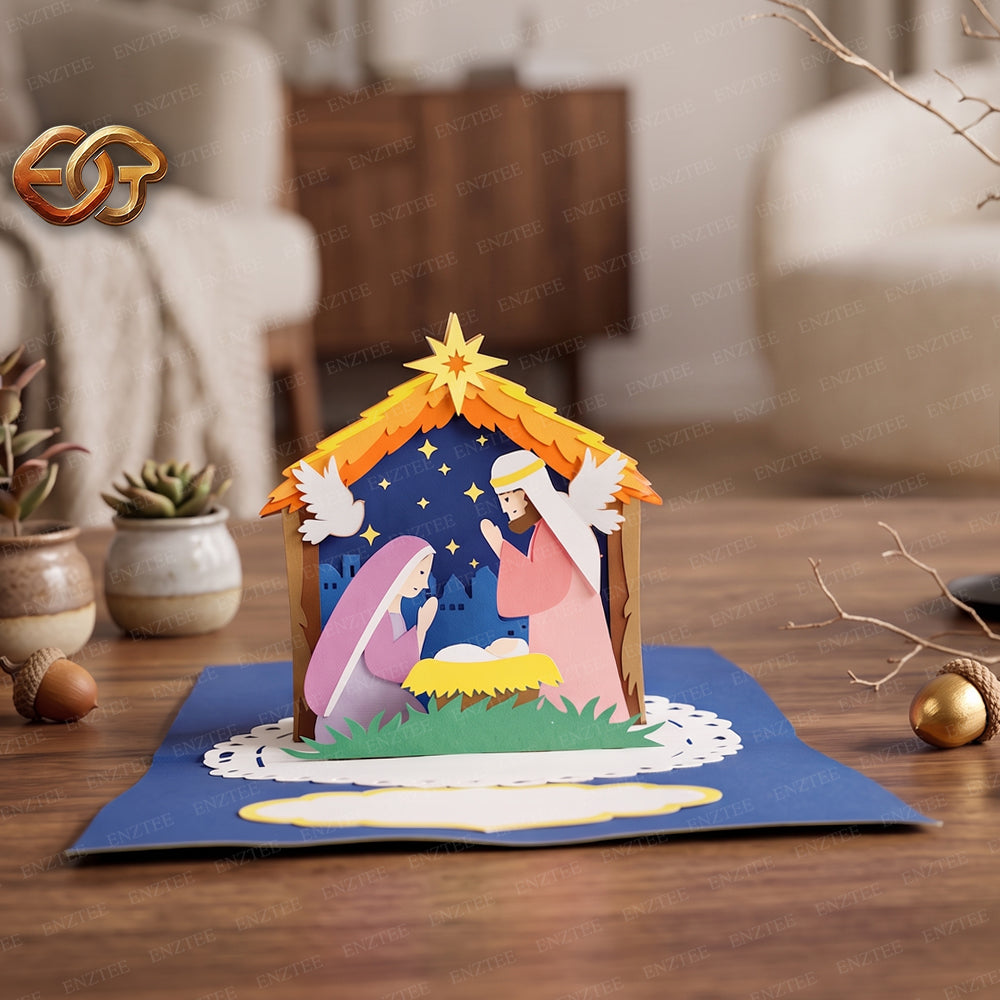 Combo 3 Nativity Scene Pop-up Card SVG - 3D Layered Christmas Paper Craft Template for Cricut