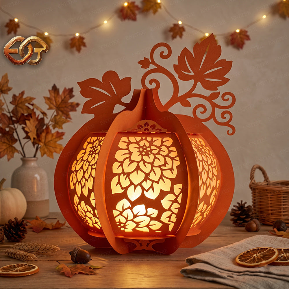 Pumpkin Paper Lantern SVG - 3D Fall Season Night Light Template 1