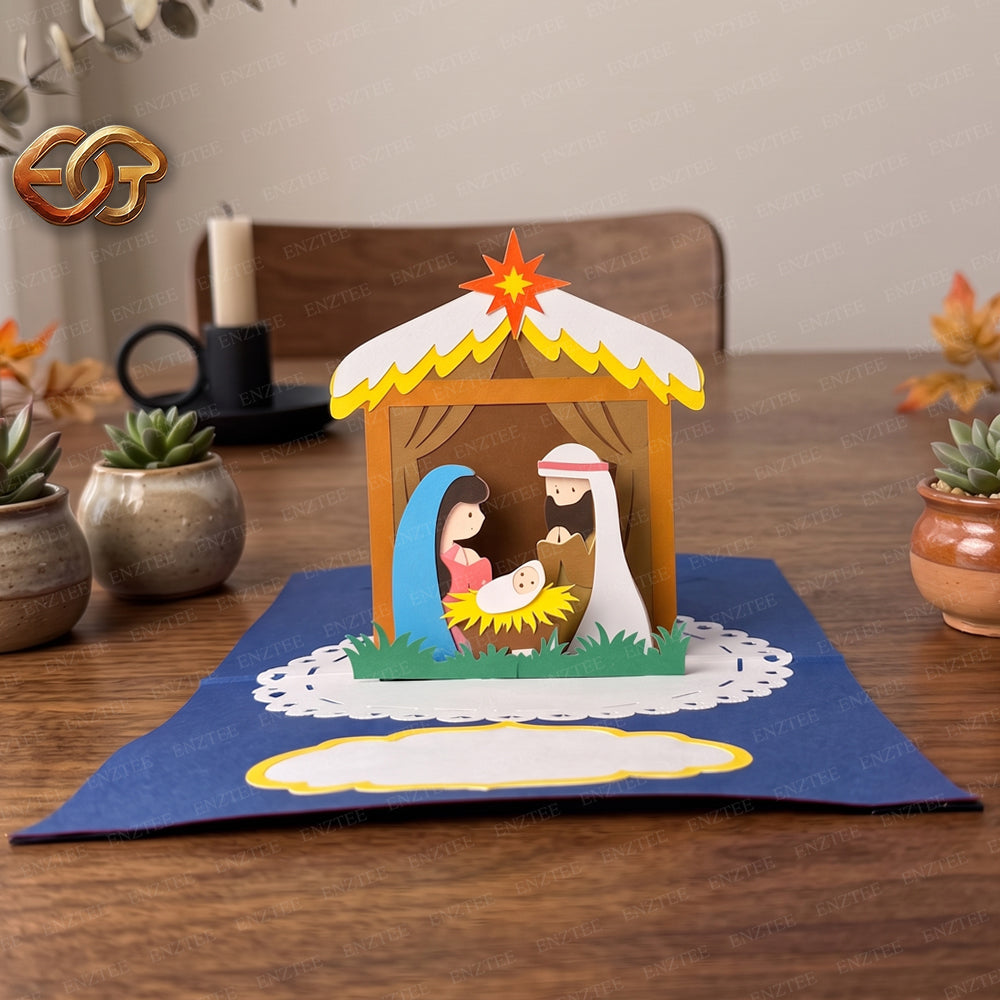 Combo 3 Nativity Scene Pop-up Card SVG - 3D Layered Christmas Paper Craft Template for Cricut