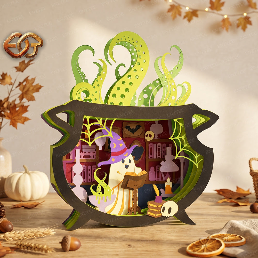 Halloween Boo Pop-up Claudron SVG - 3D Layered Halloween Paper Craft Template for Cricut 3