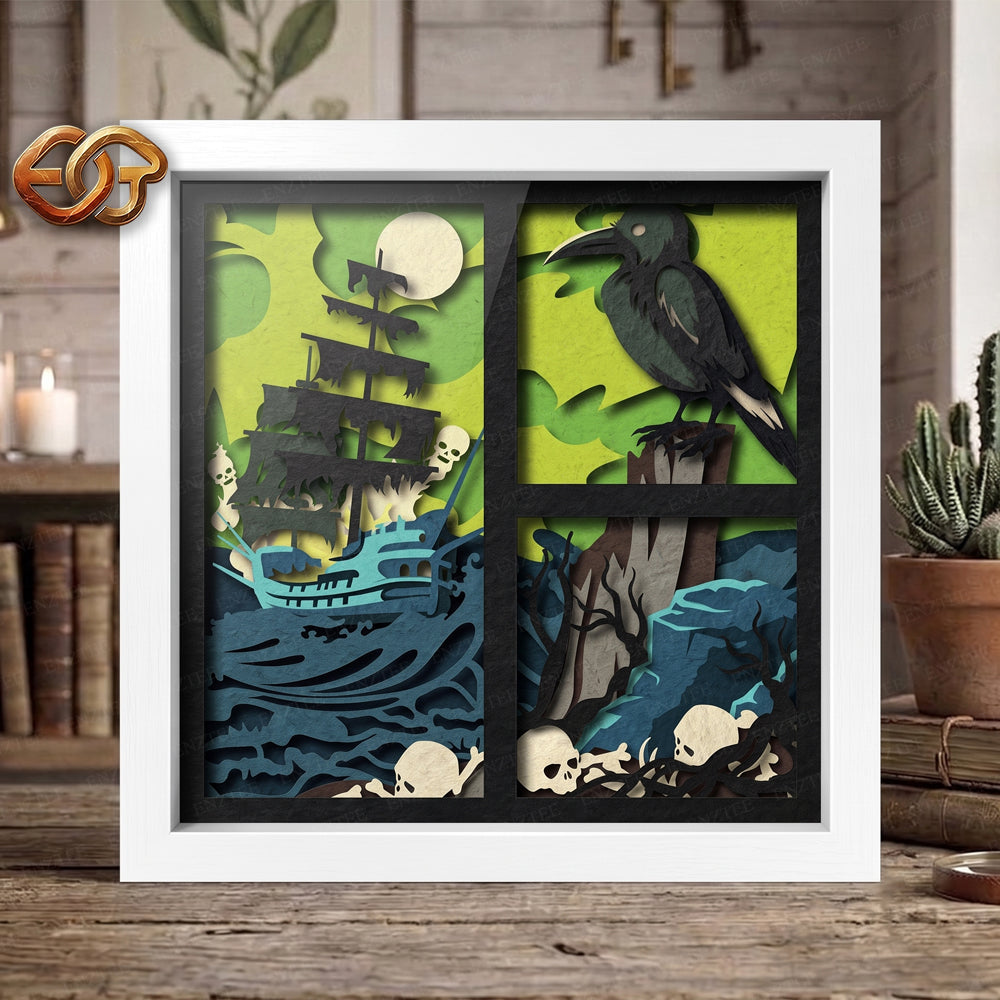 Ghost Ship Shadow Box SVG for Cricut | 3D Layered SVG Paper Cut Light Box Template