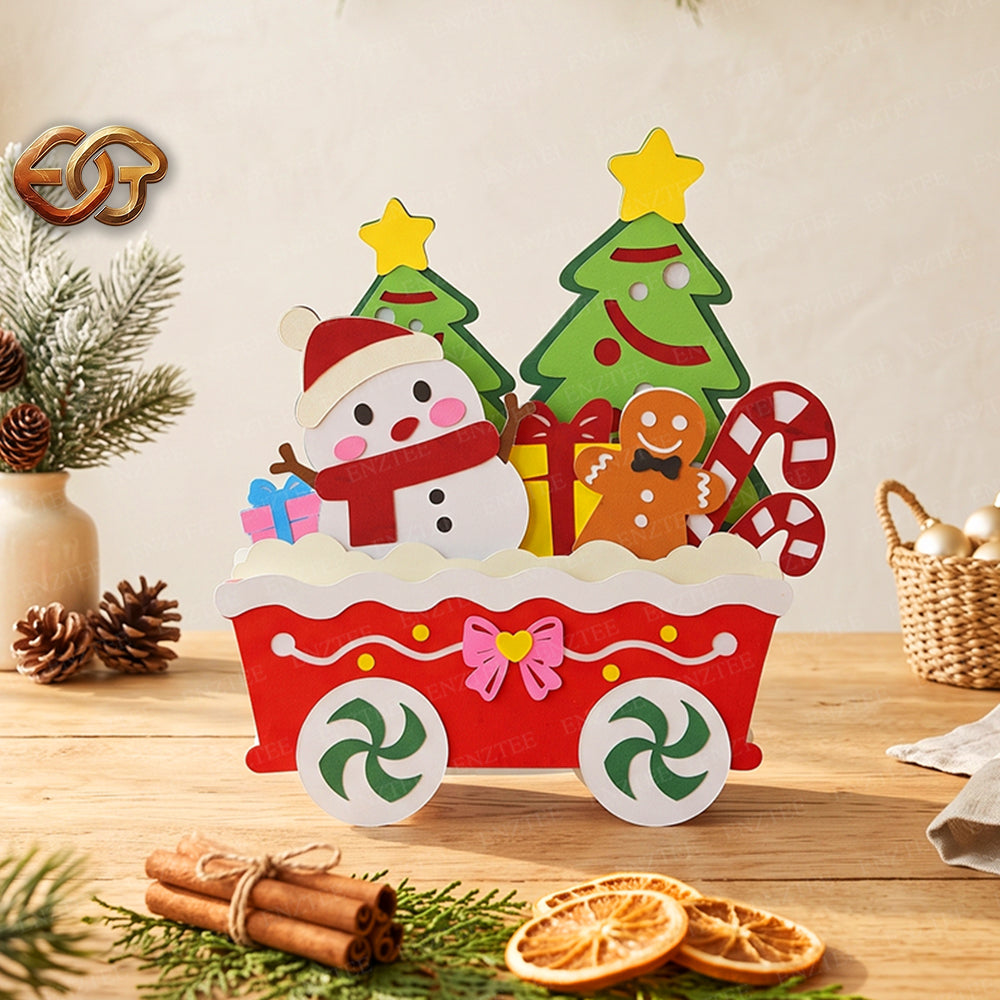 Train de Noël pop-up SVG - Modèle d'artisanat de Noël en papier 3D en couches pour Cricut
