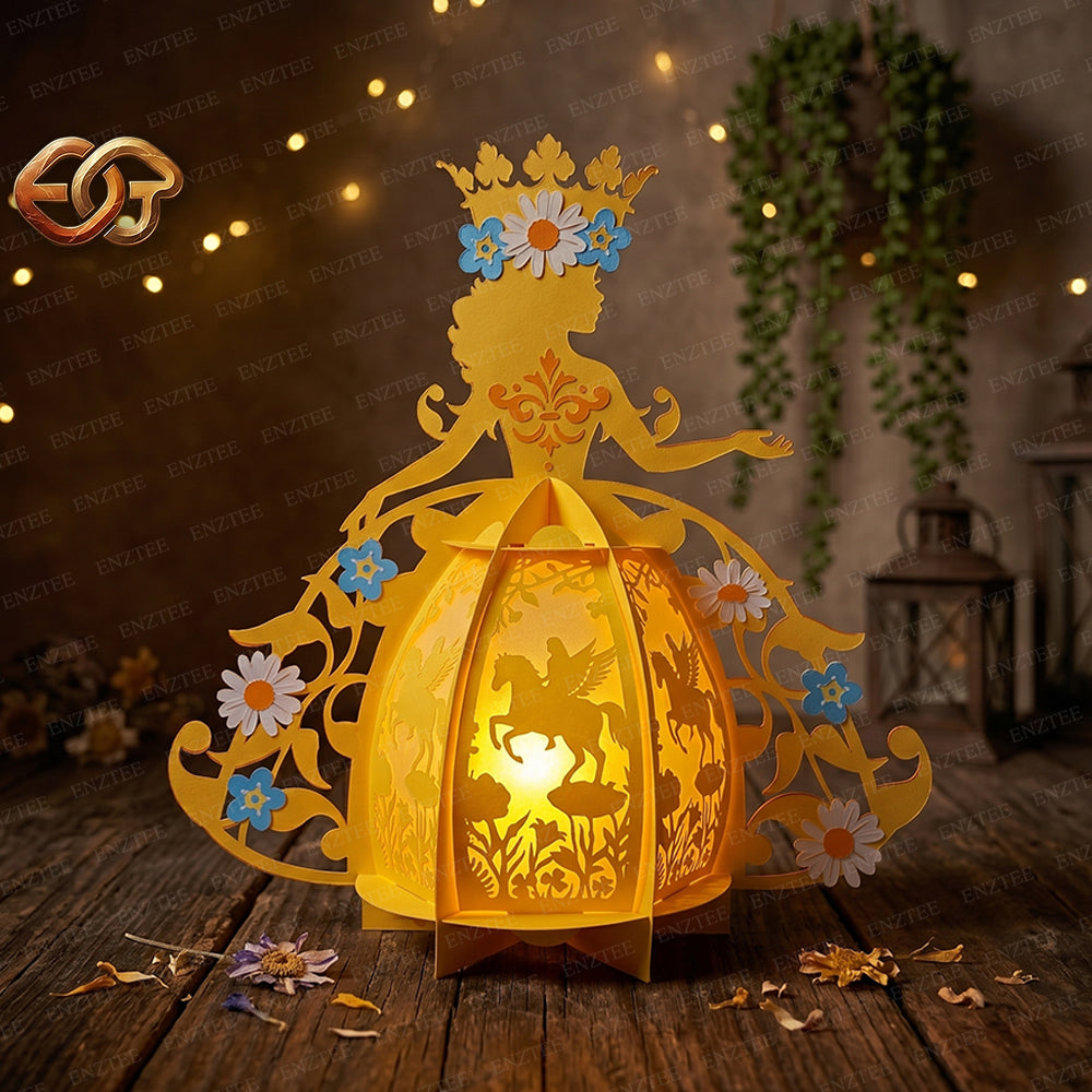 Floral Princess Paper Lantern SVG – 3D Fairy Tale Night Light Template 1