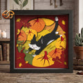 Autumn Cat Shadow Box SVG for Cricut | 3D Layered SVG Paper Cut Light Box Template