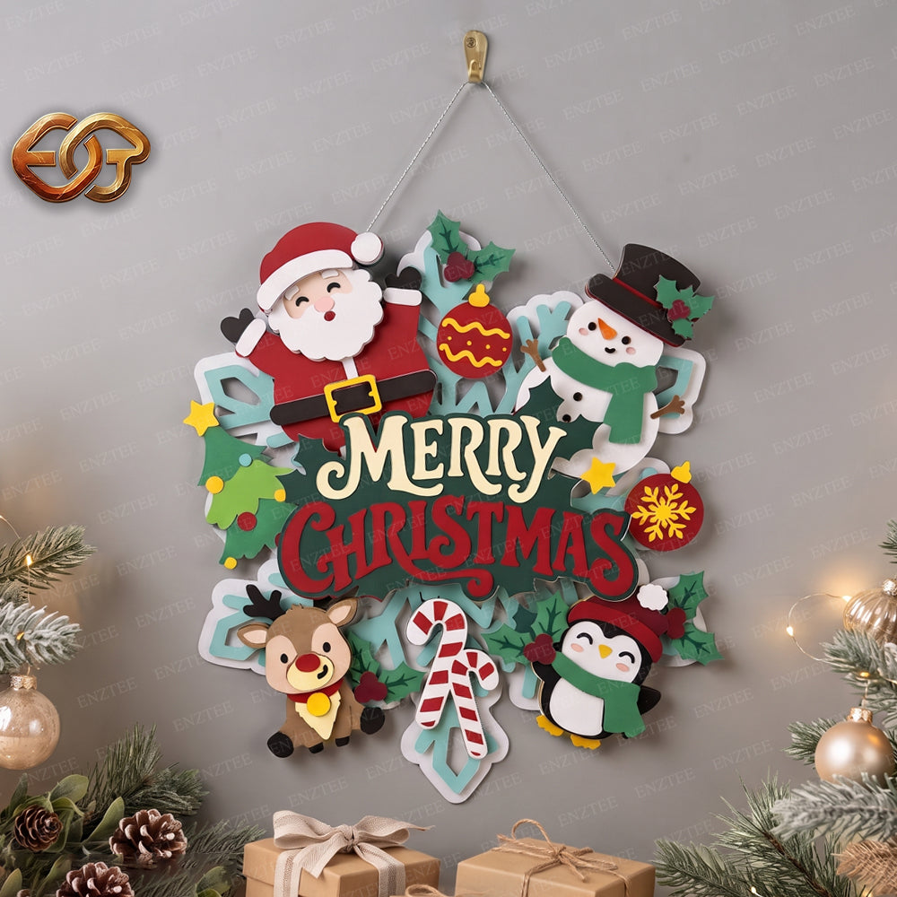 Christmas Door Hanger 3D Layered SVG | Christmas Paper Cut File 3