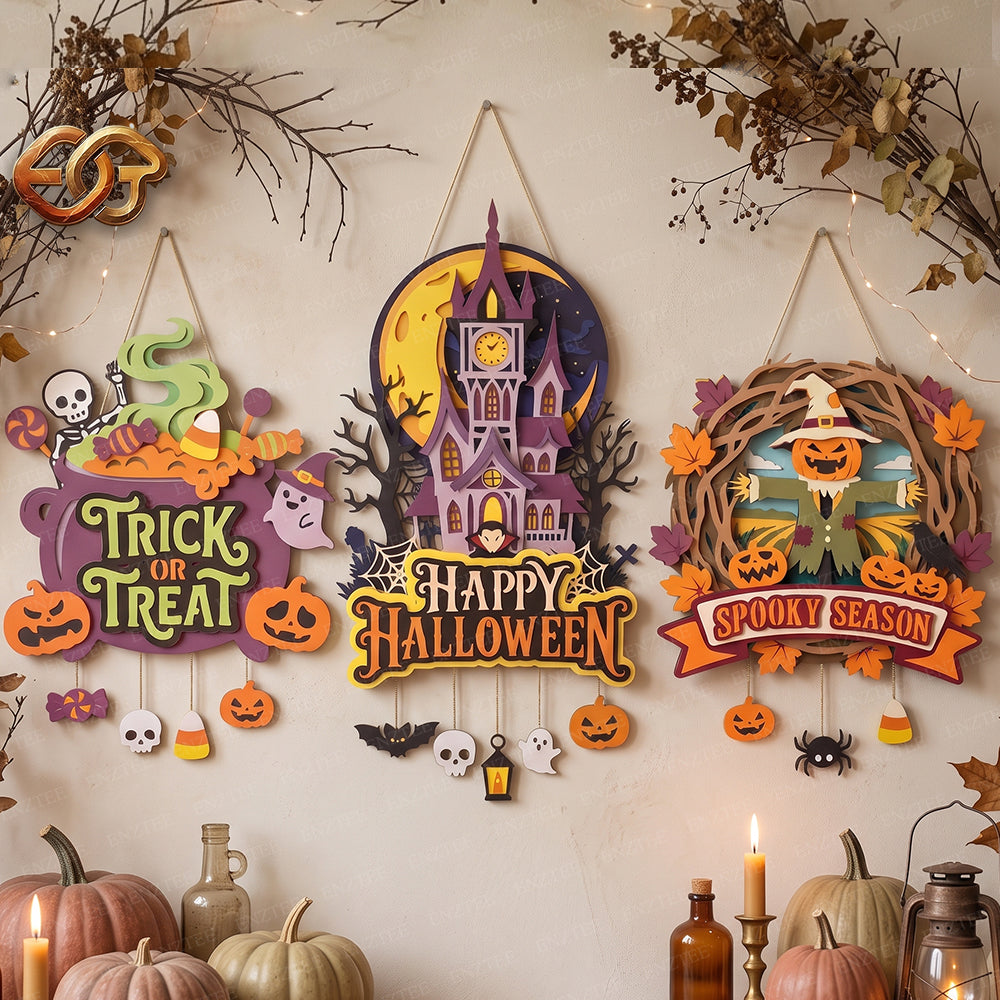 Combo 3 3D Layered Halloween Door Hanger 3D Layered SVG | Halloween Paper Cut File