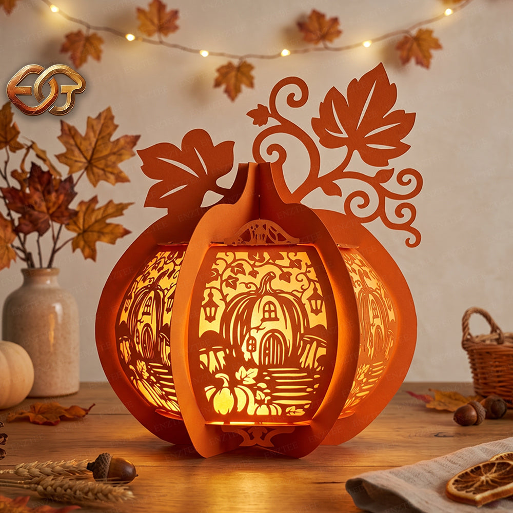 Pumpkin Paper Lantern SVG - 3D Fall Season Night Light Template 2