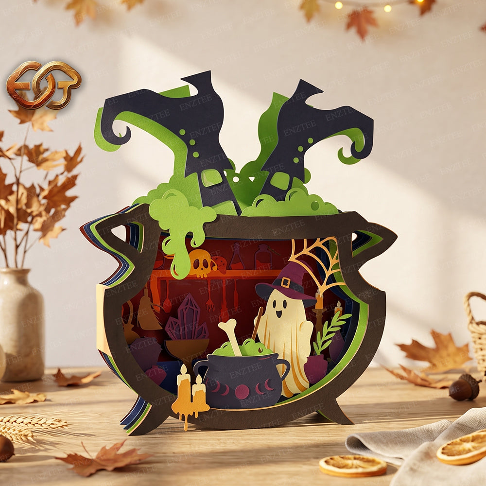 Halloween Boo Pop-up Claudron SVG - 3D Layered Halloween Paper Craft Template for Cricut 1