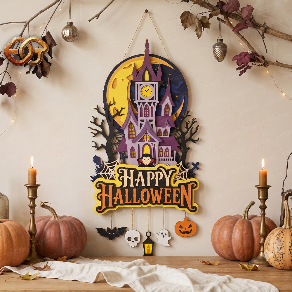 Halloween Door Hanger 3D Layered SVG | Halloween Paper Cut File 1