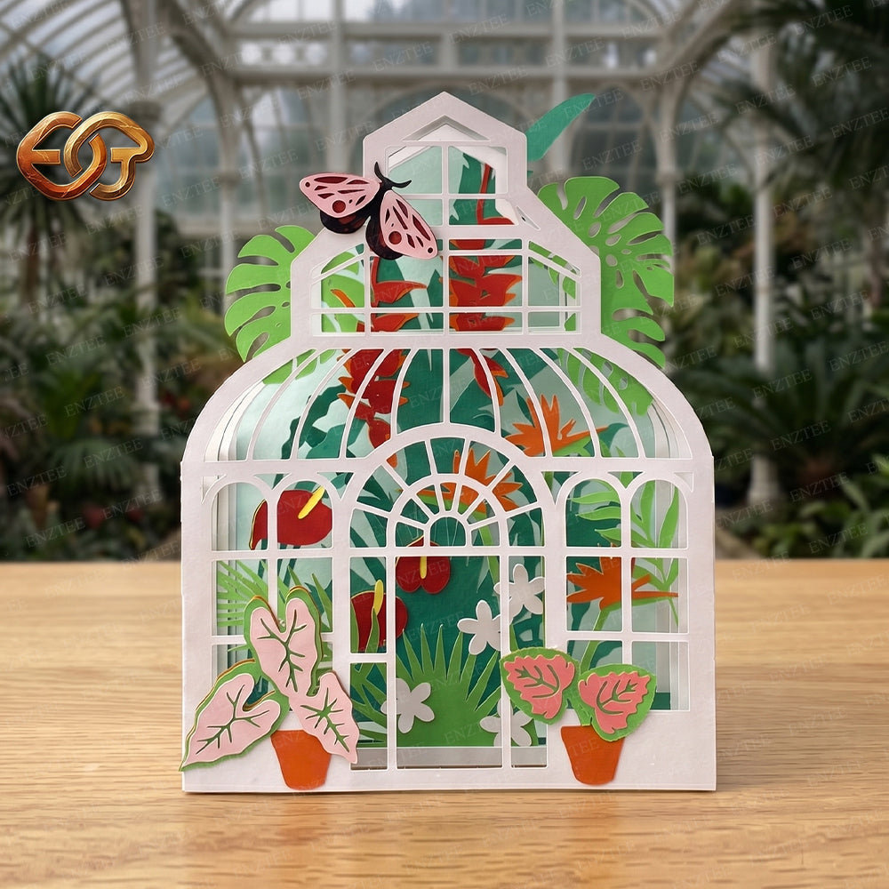 Greenhouse Garden Pop-Up Card SVG – 3D Tropical Plant Paper Craft Template 1