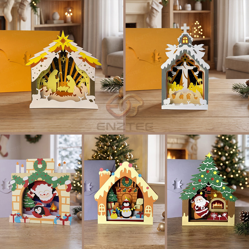 Xe trượt tuyết của ông già Noel SVG – Mẫu đồ thủ công giấy Giáng sinh xếp lớp 3D dành cho máy cắt Cricut 1